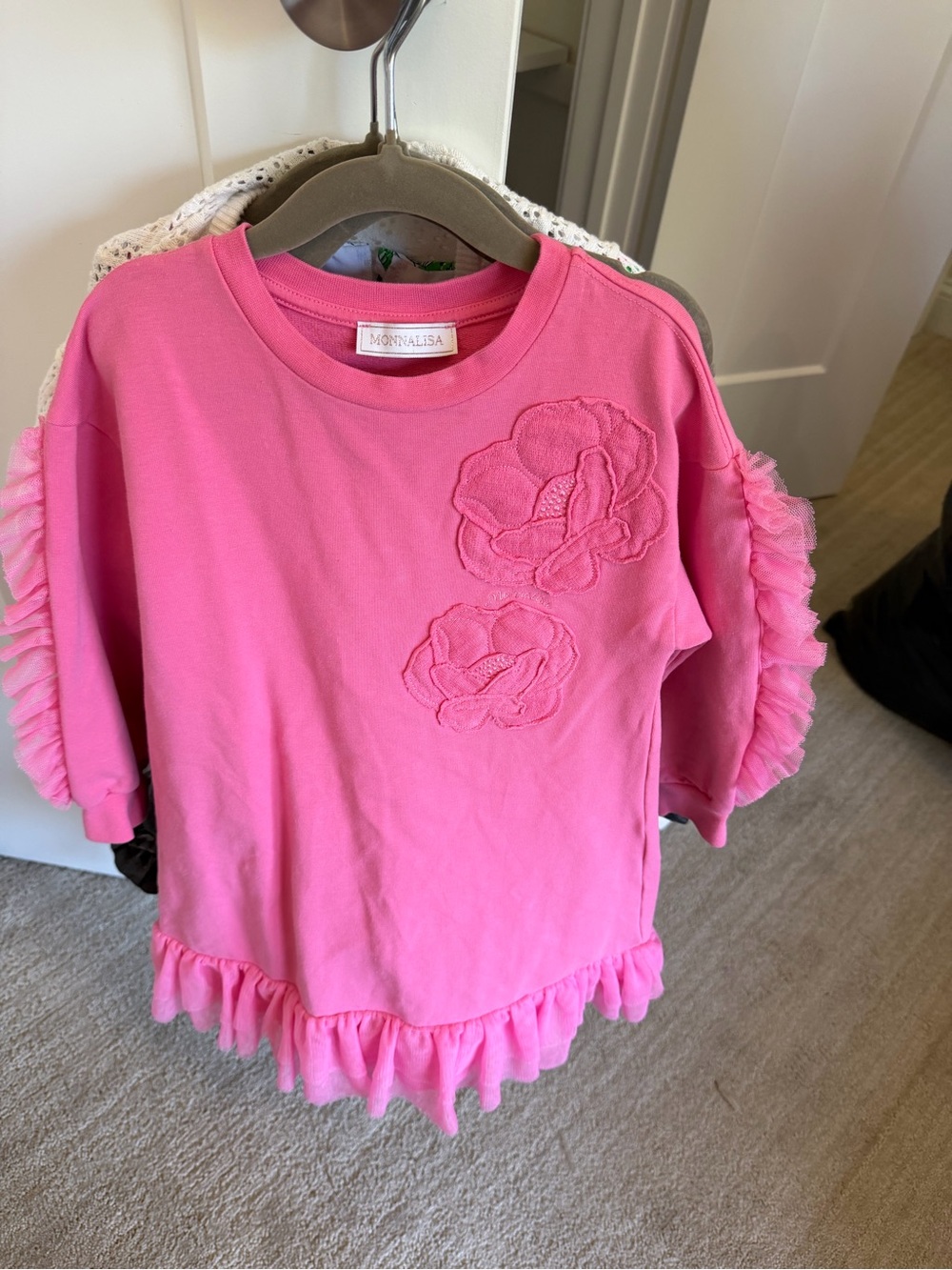 MonnaLisa Hot Pink Ruffle Flower Sweatshirt